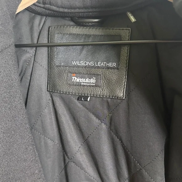 Wilsons Alan Black Leather Grunge Motorcycle Jacket With Removable Hood Size L - Picture 14 of 15